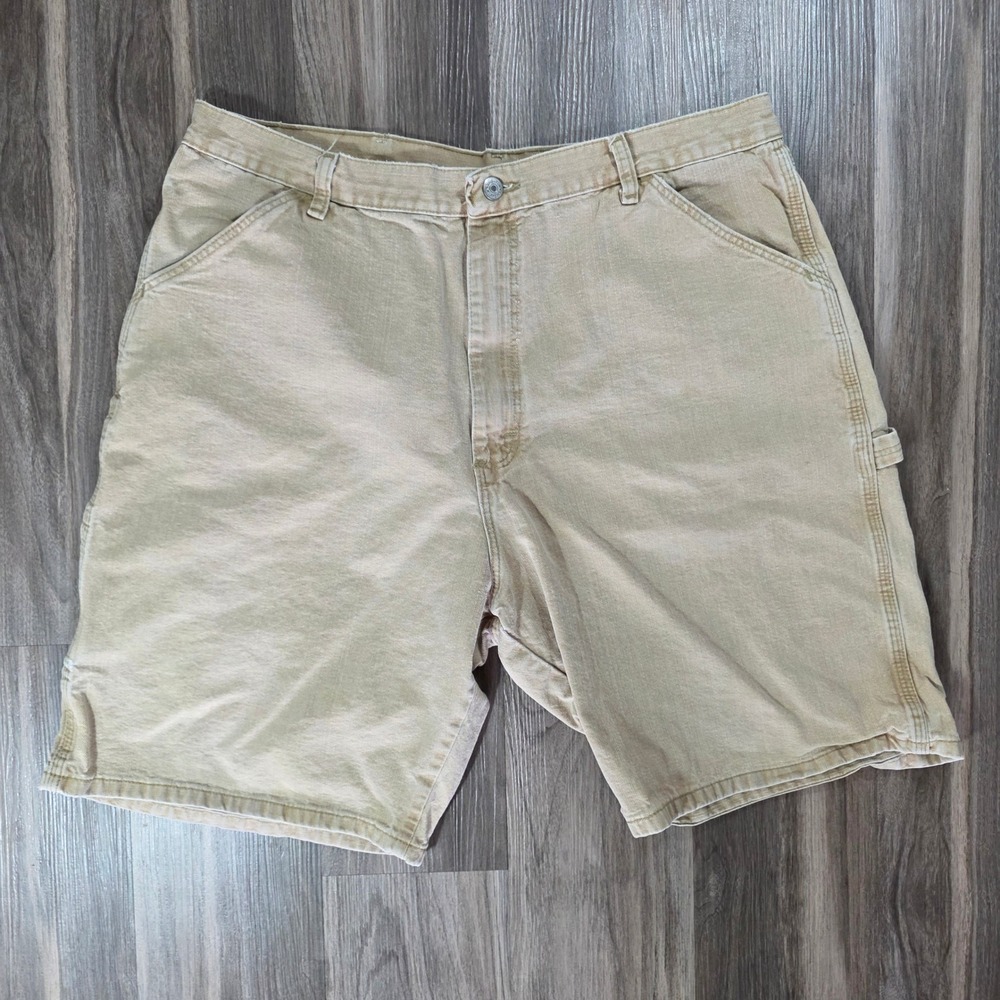 Wrangler Mens Carpenter Shorts Tan Khaki Cotton Denim‎ Utility Workwear  38